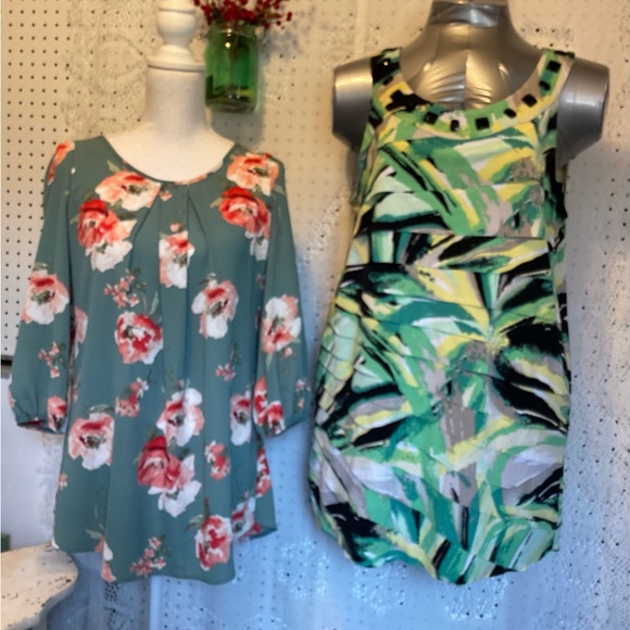 Cool Melon Size Medium Lt Weight Floral Tunic Adjustable Elastic Sleeves EUC - Picture 11 of 11